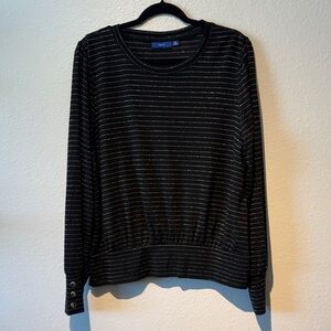 Apt. 9 Black and Silver Striped Long Sleeve Top